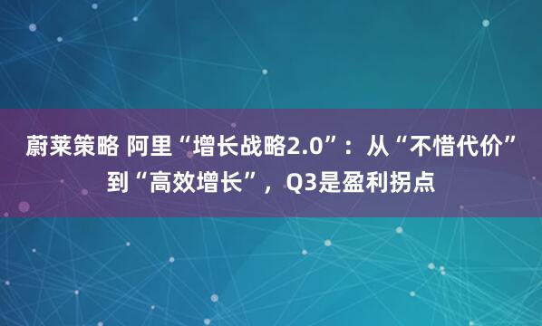 蔚莱策略 阿里“增长战略2.0”：从“不惜代价”到“高效增长”，Q3是盈利拐点